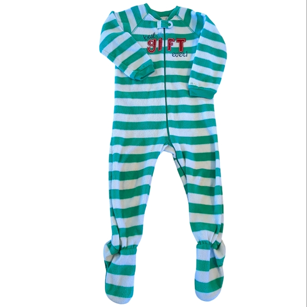 PLACE Green and White Striped Best Gift Ever Fleece Footies